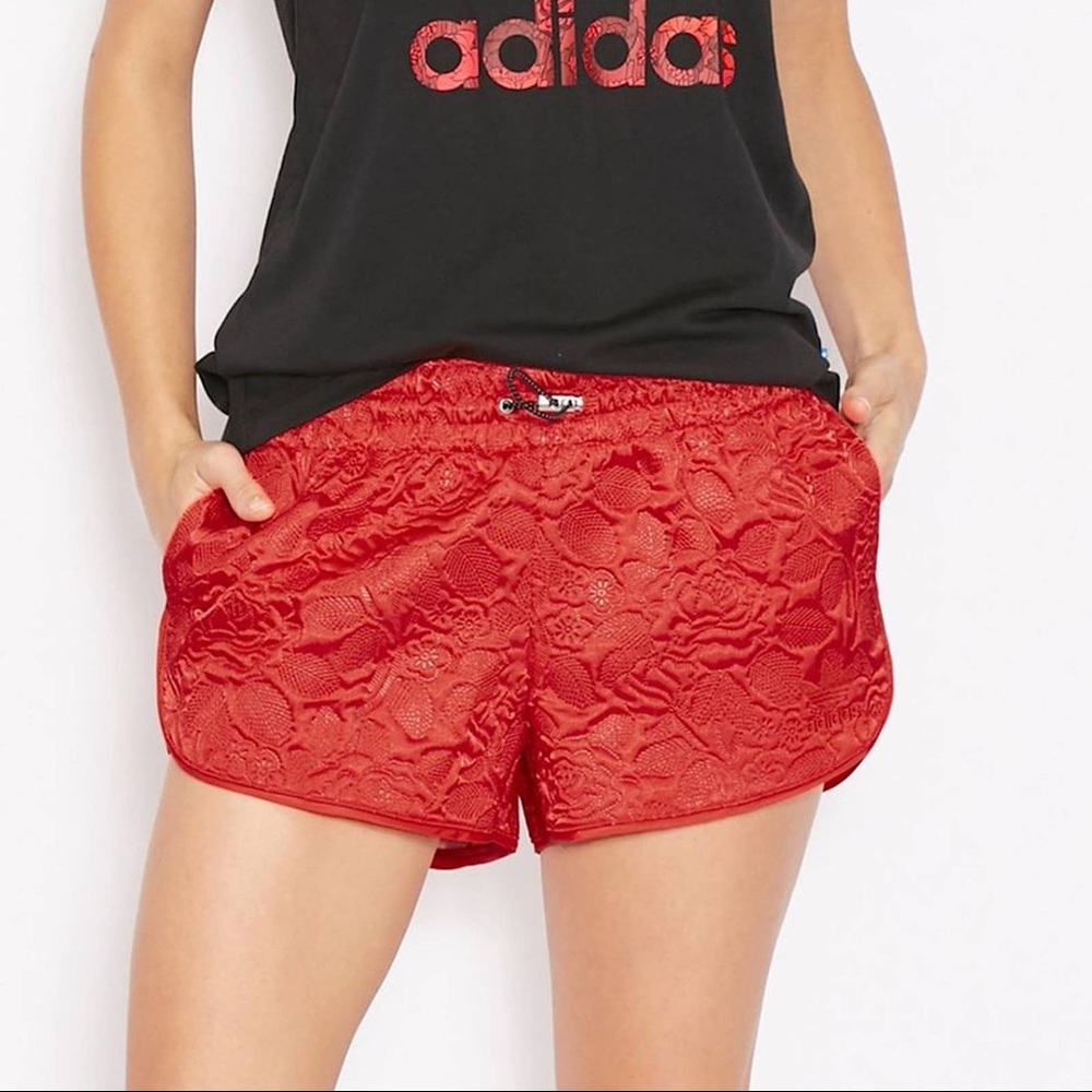 NWOT Adidas Orginals Satin Quilted Red Rose Trefoil Logo Shorts, Sz Small, Rare - Picture 14 of 14